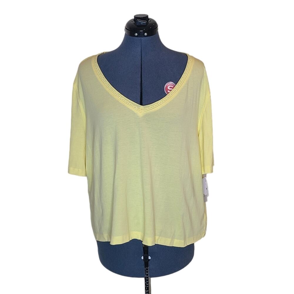 BP plus size v-neck lace trimmed short sleeve crop top yellow NWT 1X